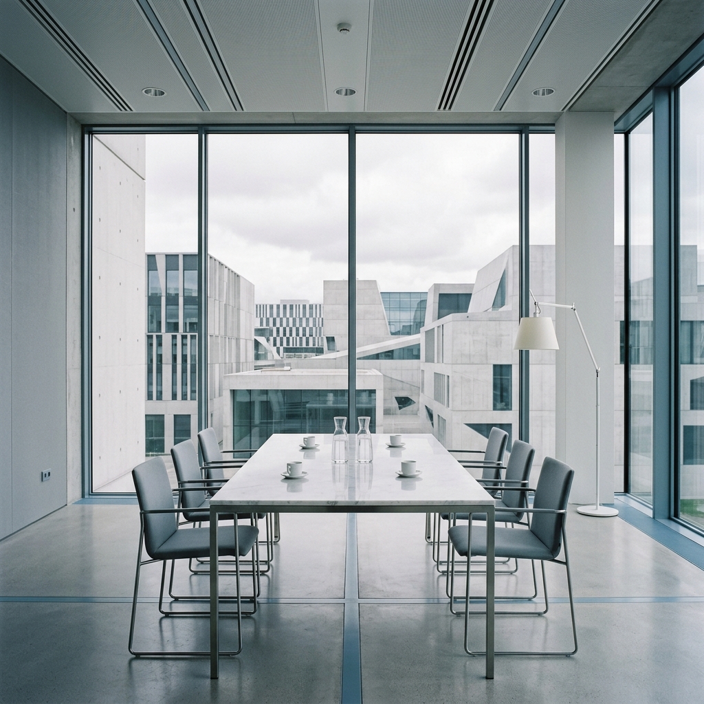 Modern conference room with overcast light